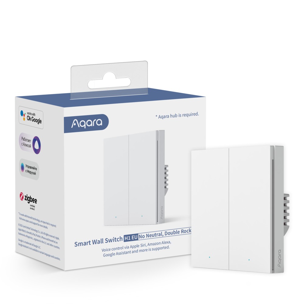 Aqara Wall Double Switch H1 | Przełącznik | bez Neutral, Zigbee 3.0, EU, WS-EUK02