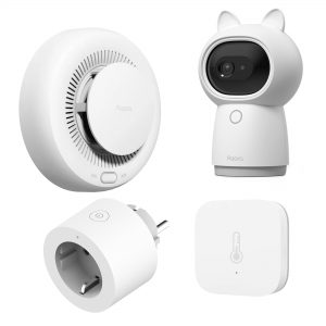 Zestaw Aqara | Rodzinny spokój | Czujnik dymu EU + Czujnik temperatury i wilgotności T1 + Smart Plug EU + Kamera G3 Gateway Hub