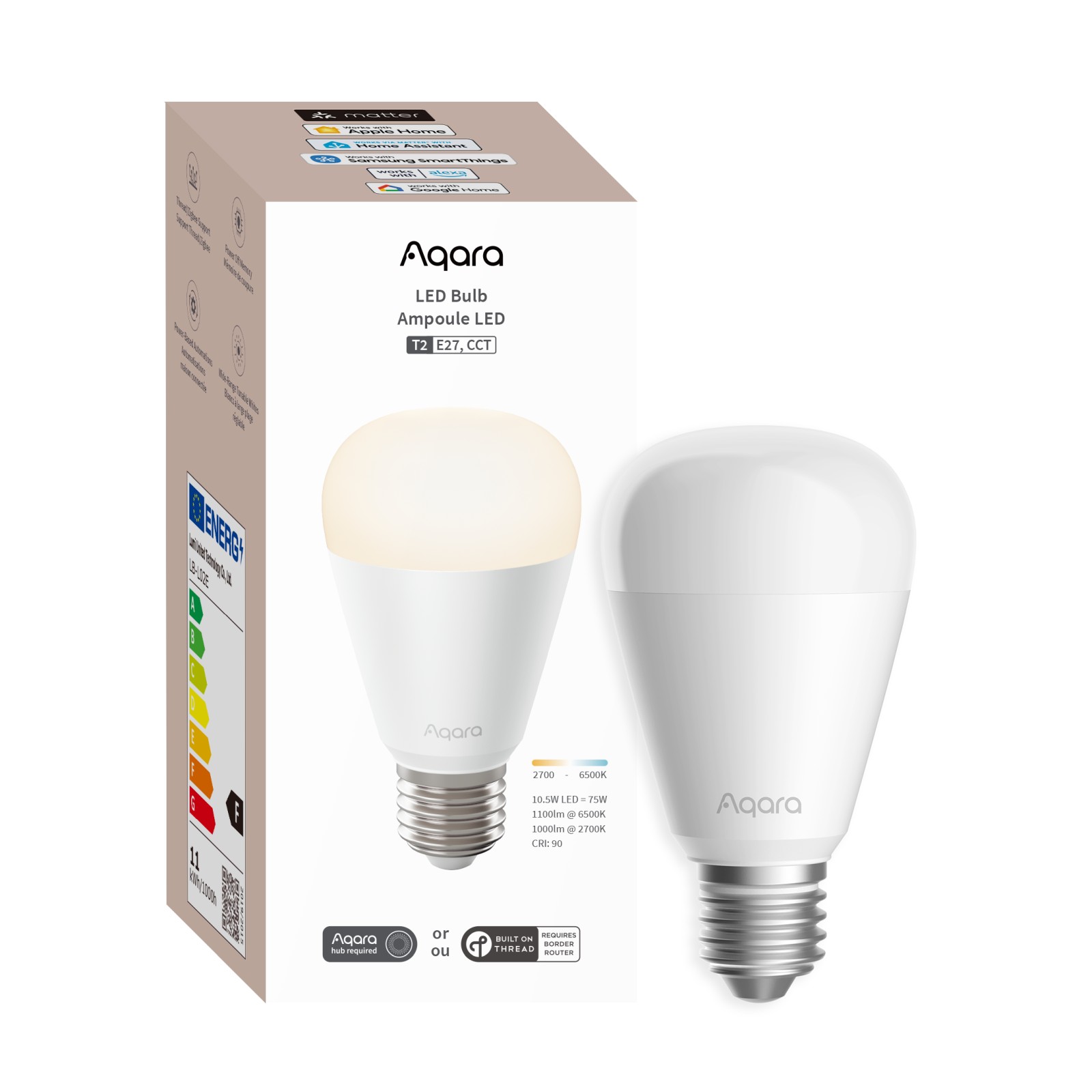 Aqara LED Bulb T2 CCT E27 | Żarówka LED | Thread, Zigbee, Bluetooth, 950lm, 10.5W