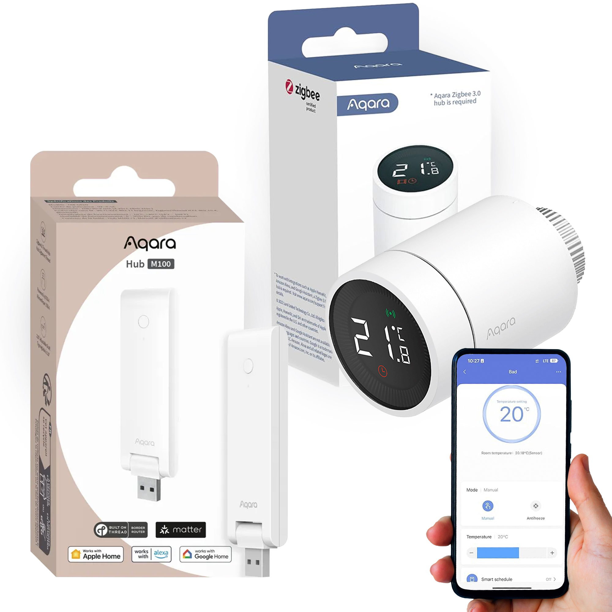 Aqara Smart Heating Set 1 | Zestaw Termostat + Centralka | 1x SRTS-A01 + 1x HM-G02D