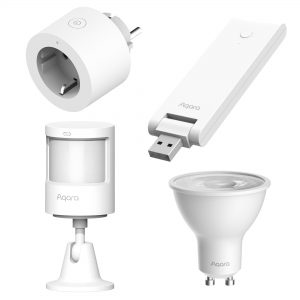 Zestaw Aqara | Poranek bez stresu (GU10) | Smart Plug EU + Czujnik ruchu i światła P2 + Żarówka LED T2 GU10 + Hub M100